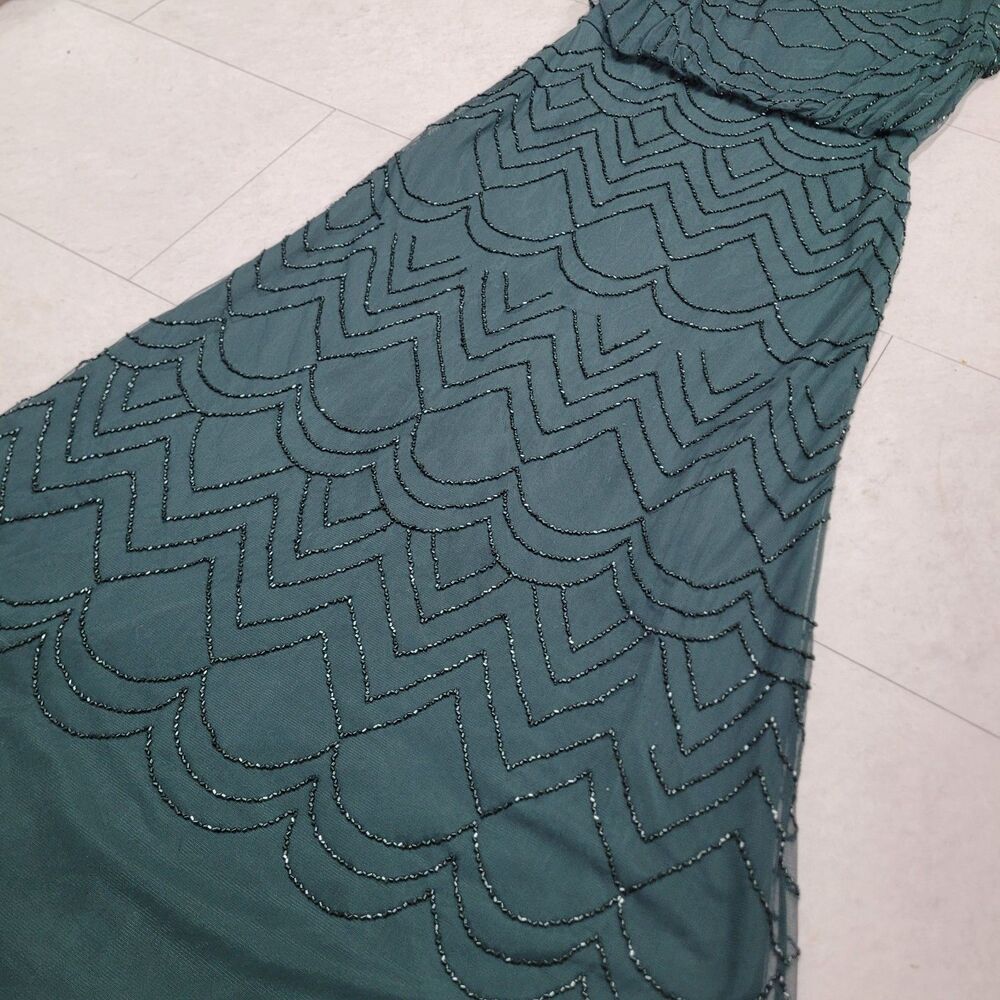 Adrianna Papell Beaded Blouson Gown Dusty Emerald Green St. Patrick's Short Slv - Picture 6 of 16